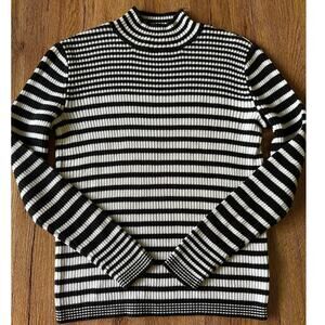 Studio Works Black & White Stripped Mock Neck Sweater Size Small